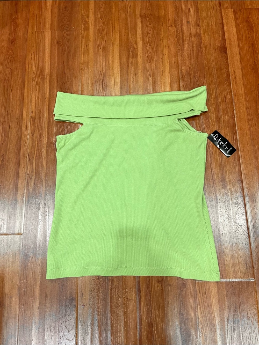 NWT Rafaella Ribbed Cold Shoulder Foldover Top Chartreuse